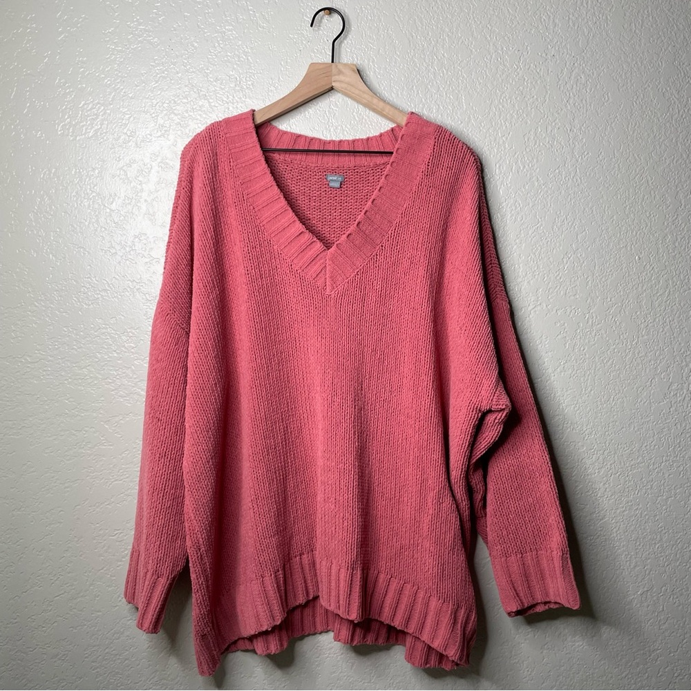 Aerie Women’s V Neck Oversized Thick Soft Knit Pink Sweater - Picture 2 of 9